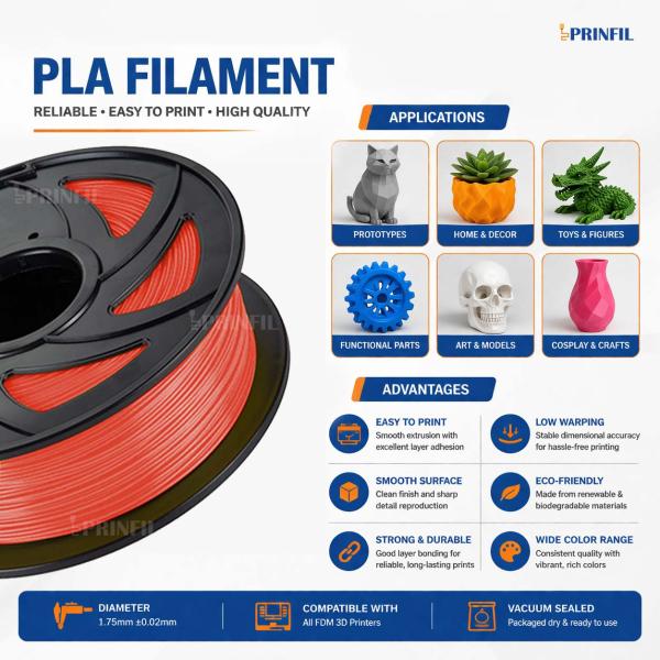 RED PLA Filament for 3D Printer – Premium Quality