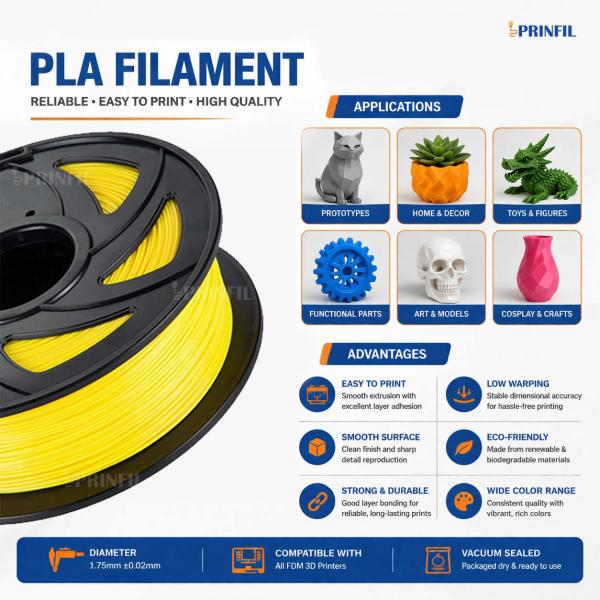 YELLOW PLA Filament for 3D Printer – Premium Quality